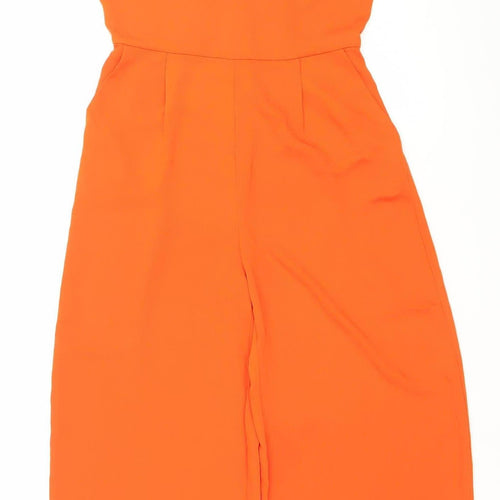 MNG Womens Orange Ruffle One Shoulder Wide-Leg Jumpsuit Size 8