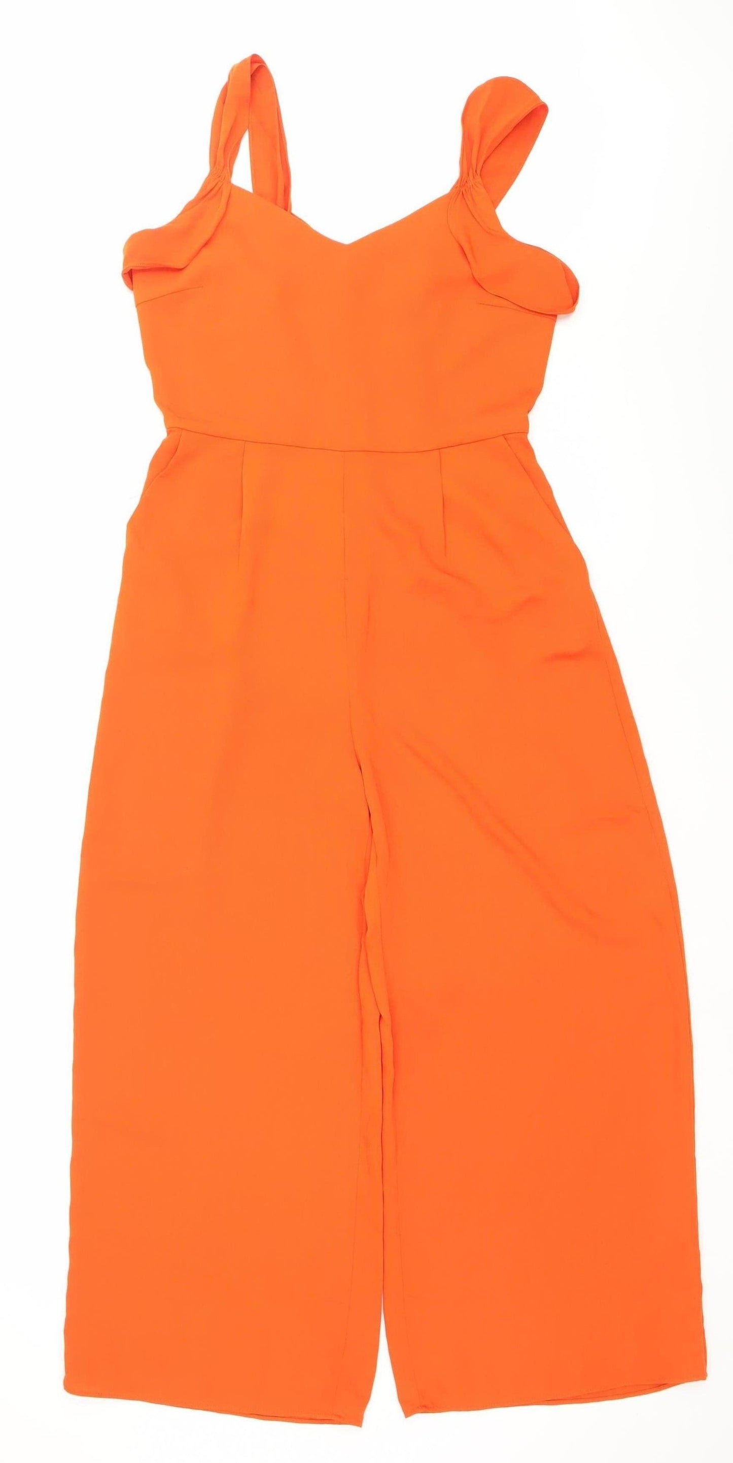 MNG Womens Orange Ruffle One Shoulder Wide-Leg Jumpsuit Size 8