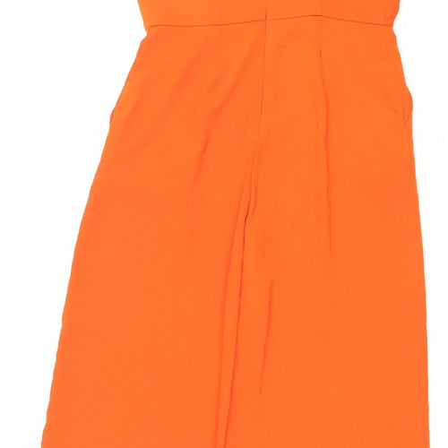 MNG Womens Orange Ruffle One Shoulder Wide-Leg Jumpsuit Size 8