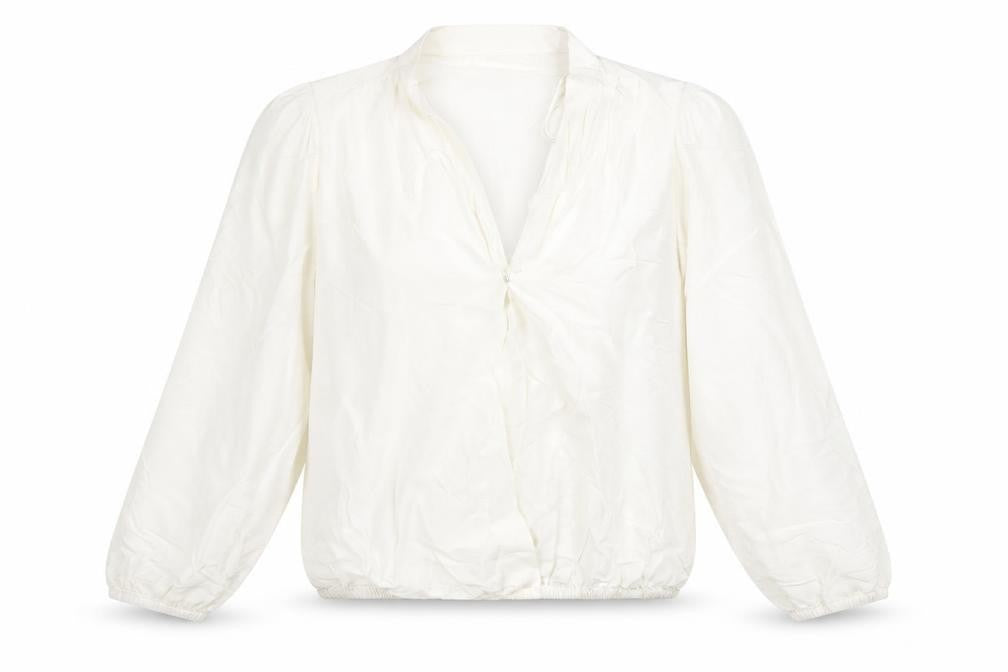 Front view of NAF NAF Women’s White Long Sleeve Wrap Blouse, size UK 12