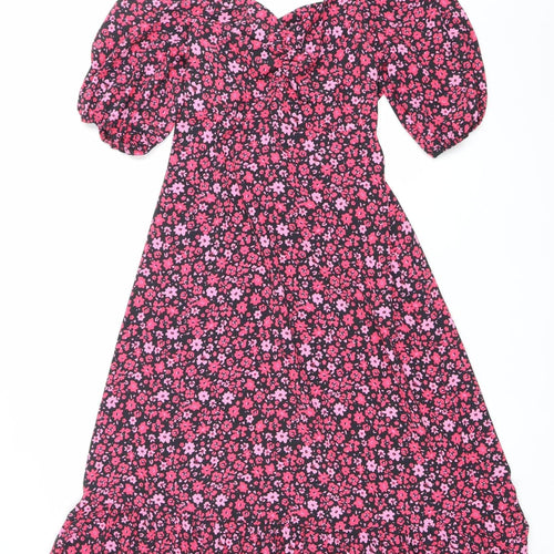 New Look Womens Pink Floral Wrap Midi Dress Size 10 Short Sleeve