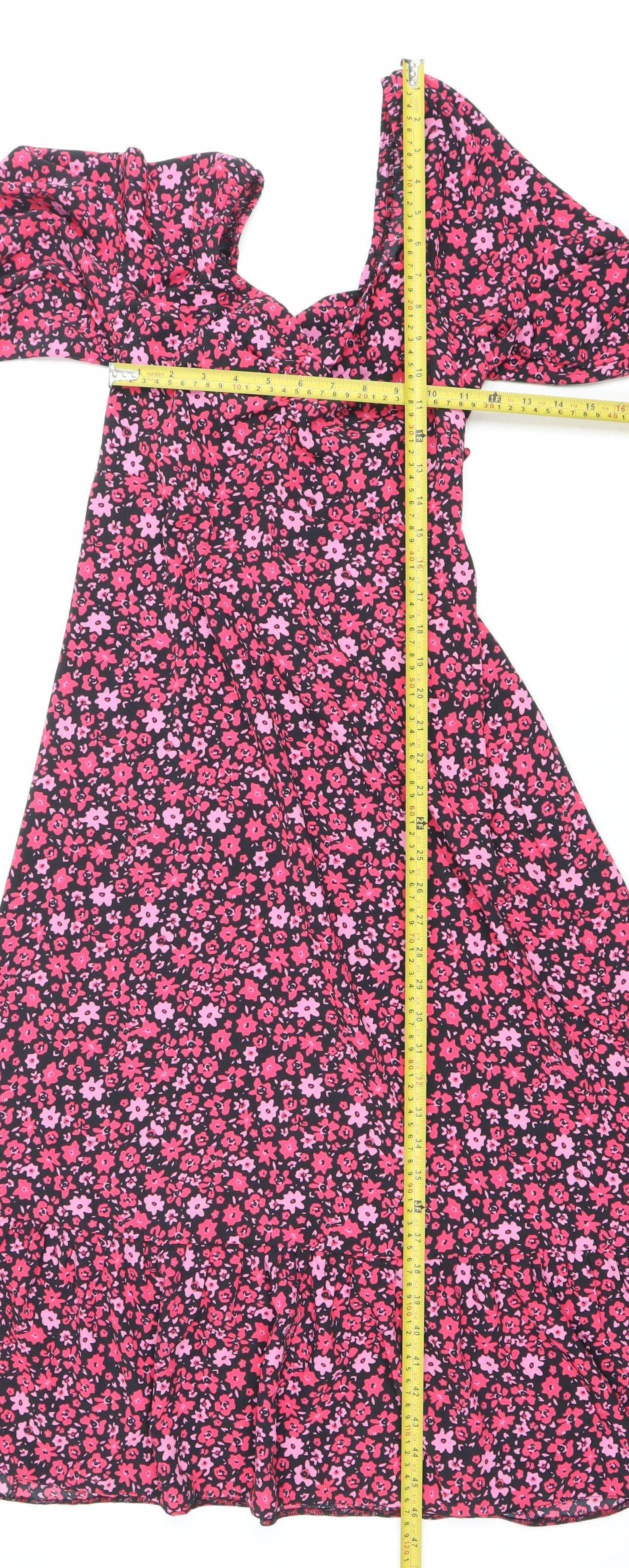 New Look Womens Pink Floral Wrap Midi Dress Size 10 Short Sleeve