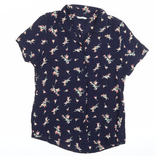 Marks and Spencer Women’s Blue Floral Button-Up Shirt Size 8