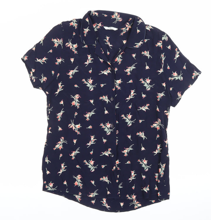 Marks and Spencer Women’s Blue Floral Button-Up Shirt Size 8