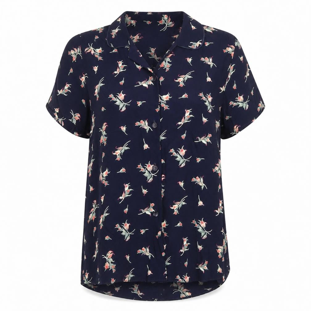 Marks and Spencer Women’s Blue Floral Button-Up Shirt Size 8