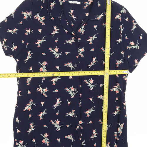 Marks and Spencer Women’s Blue Floral Button-Up Shirt Size 8