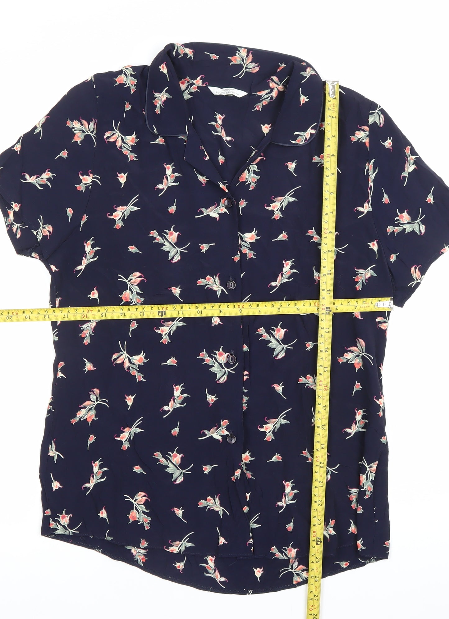 Marks and Spencer Women’s Blue Floral Button-Up Shirt Size 8