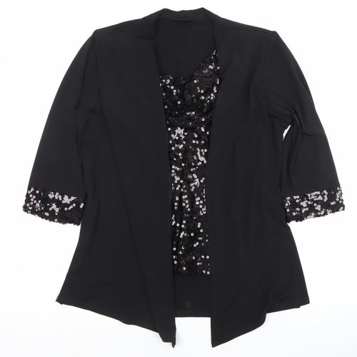 Fosby Design Women’s Black Sequin Trim Blouse UK 16 Tunic 3/4 Sleeve