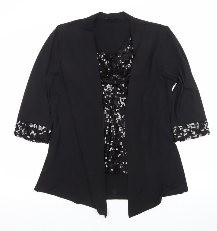 Fosby Design Women’s Black Sequin Trim Blouse UK 16 Tunic 3/4 Sleeve