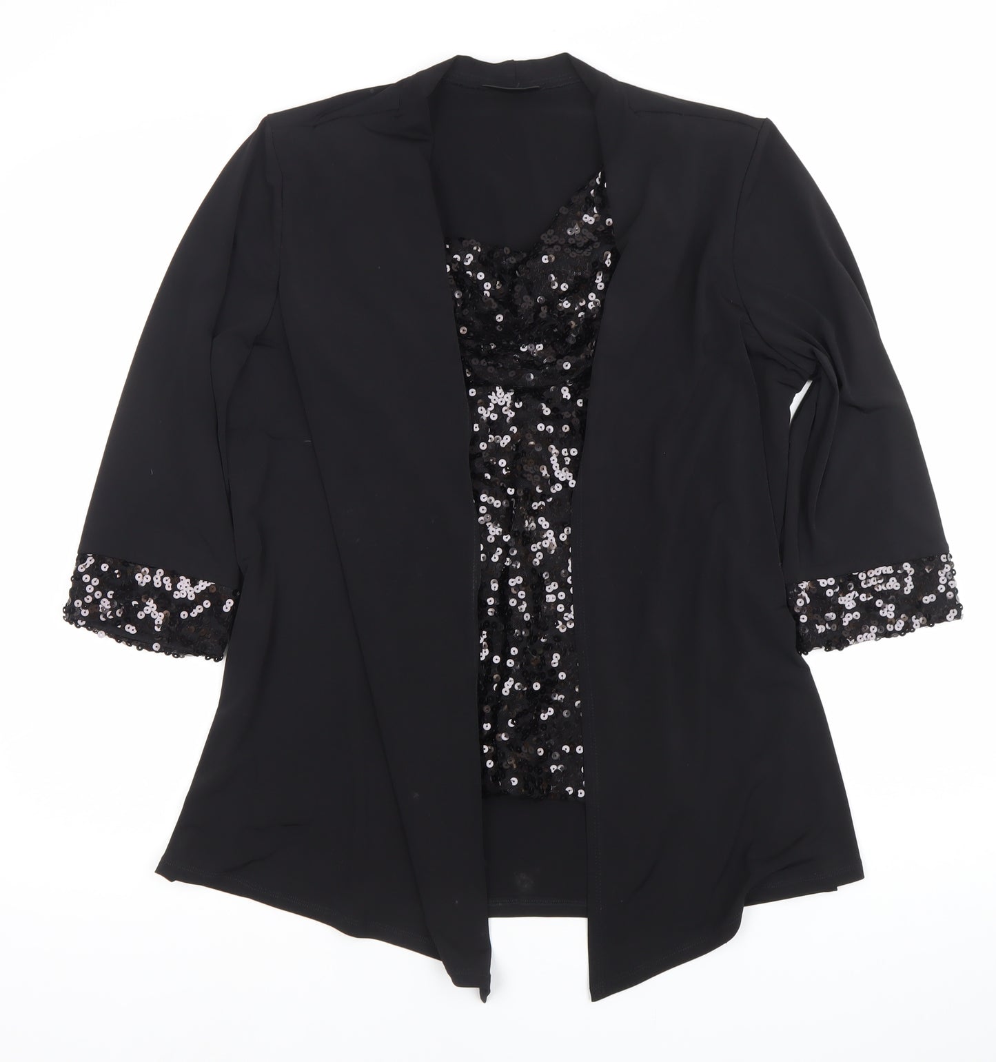 Fosby Design Women’s Black Sequin Trim Blouse UK 16 Tunic 3/4 Sleeve