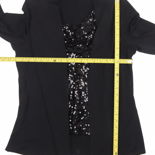 Fosby Design Women’s Black Sequin Trim Blouse UK 16 Tunic 3/4 Sleeve