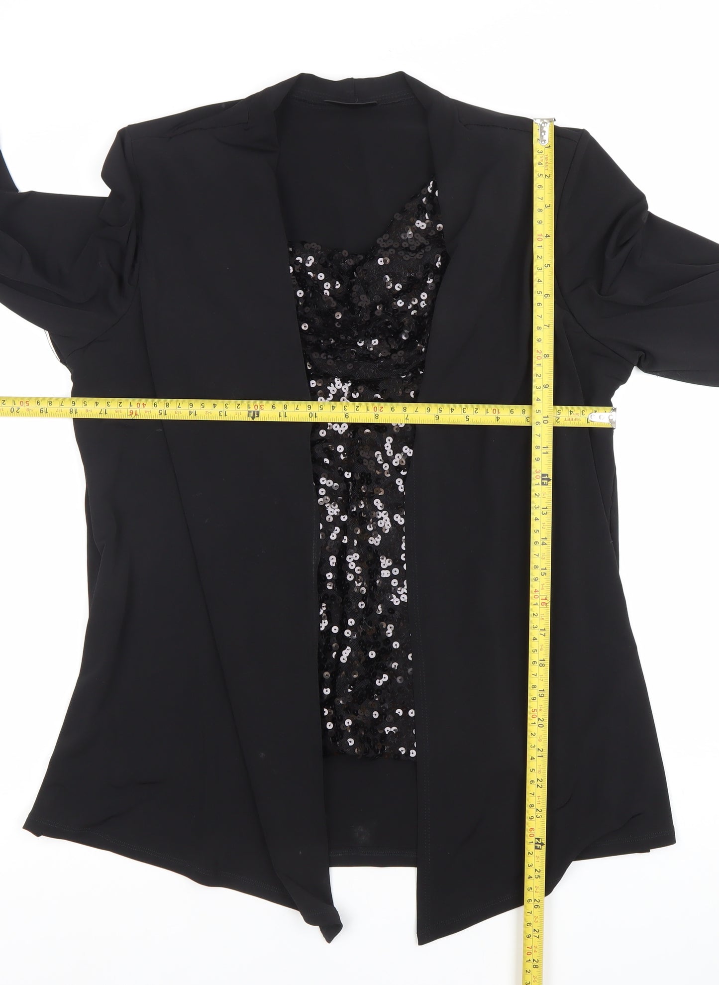 Fosby Design Women’s Black Sequin Trim Blouse UK 16 Tunic 3/4 Sleeve