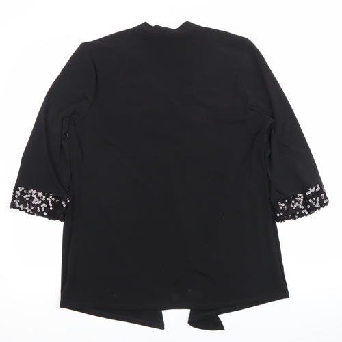 Fosby Design Women’s Black Sequin Trim Blouse UK 16 Tunic 3/4 Sleeve
