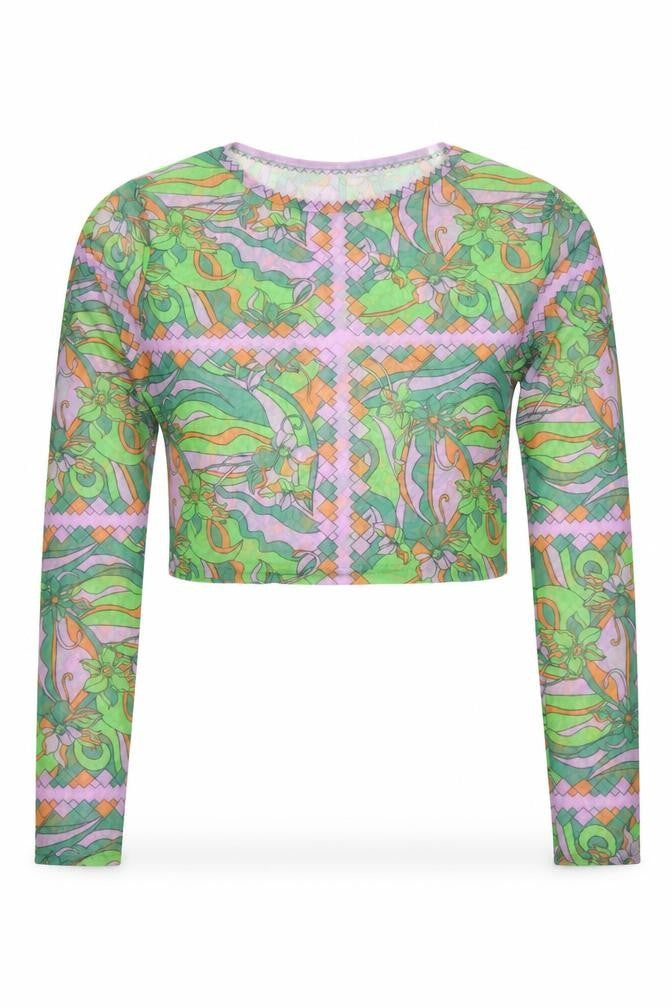 Front view of PRETTYLITTLETHING Women’s Multicoloured Mesh Cropped Blouse UK 10
