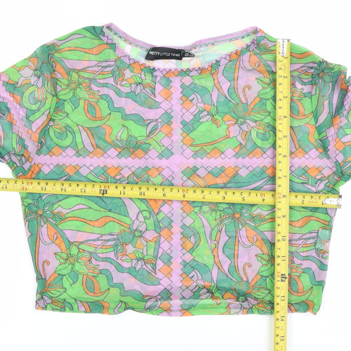 PrettyLittleThing Women’s Multicoloured Mesh Cropped Blouse UK 10