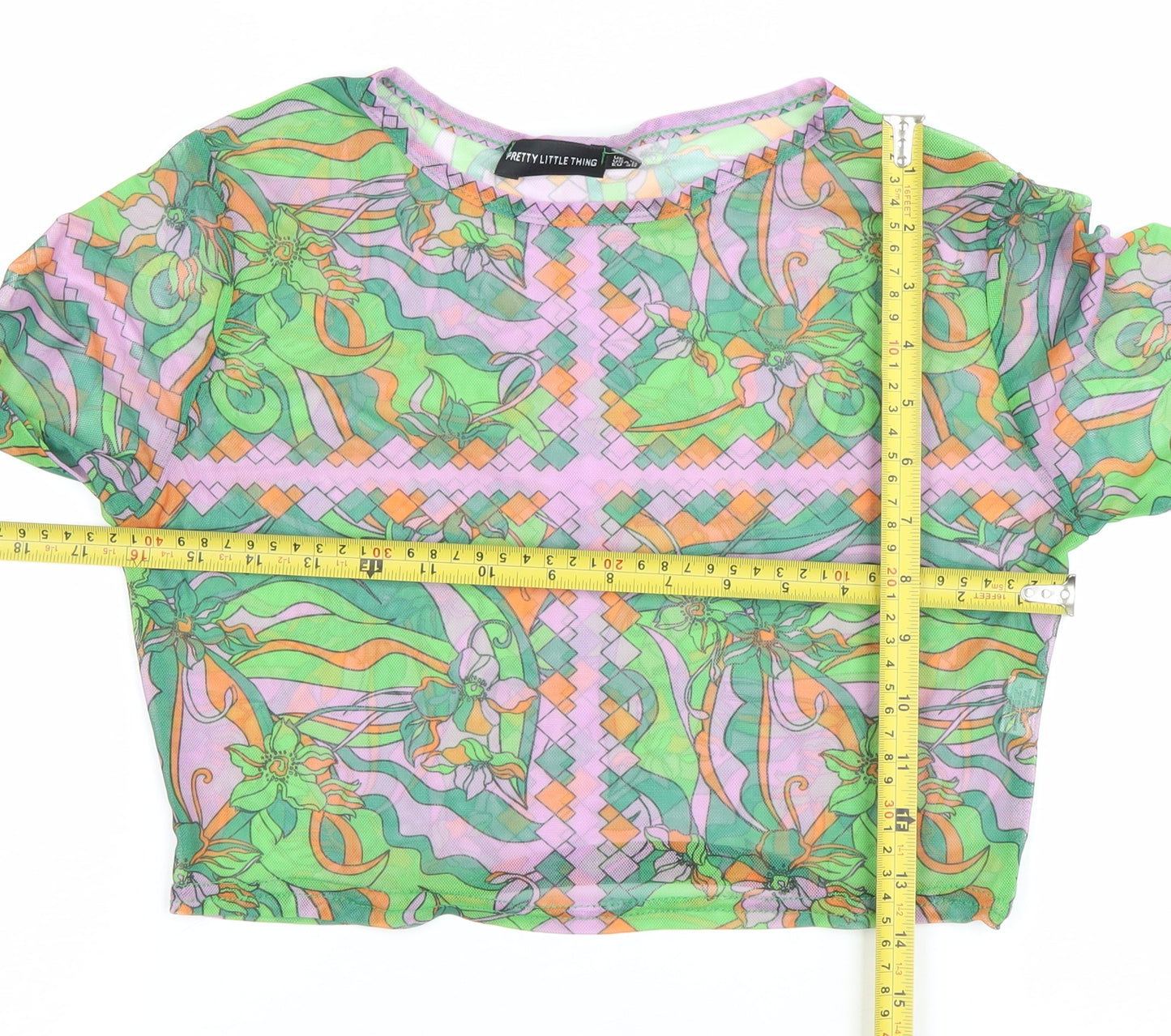 PrettyLittleThing Women’s Multicoloured Mesh Cropped Blouse UK 10