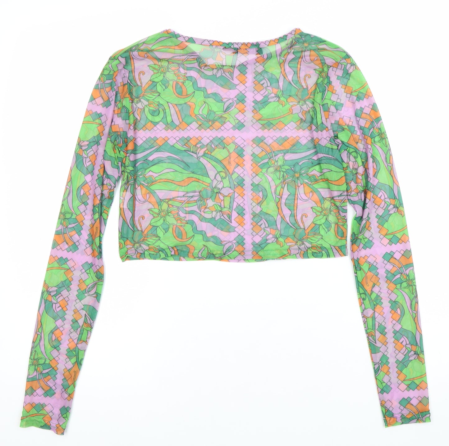 PrettyLittleThing Women’s Multicoloured Mesh Cropped Blouse UK 10