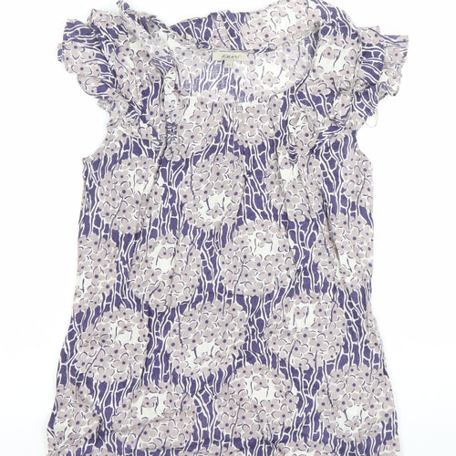 Kew Womens XS Multicoloured Linen Floral Ruffle Sleeveless Blouse