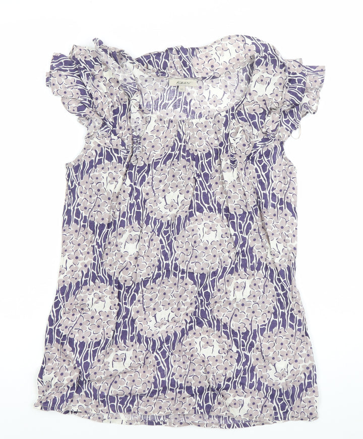 Kew Womens XS Multicoloured Linen Floral Ruffle Sleeveless Blouse