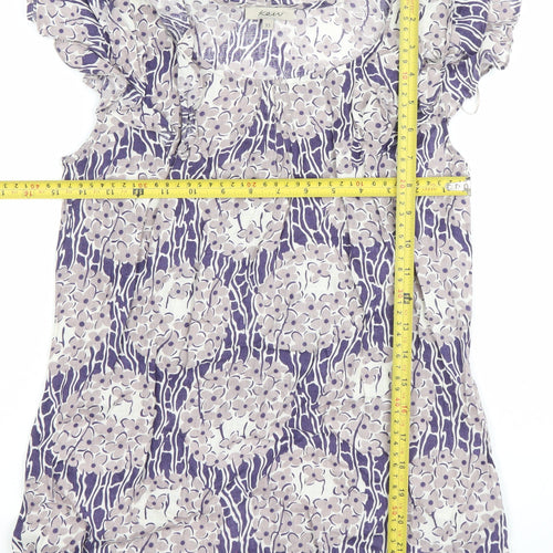 Kew Womens XS Multicoloured Linen Floral Ruffle Sleeveless Blouse