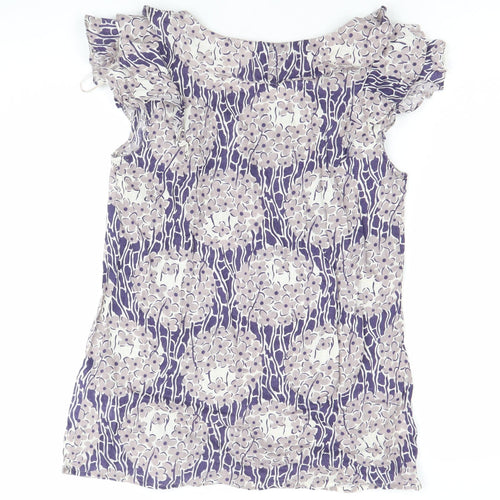 Kew Womens XS Multicoloured Linen Floral Ruffle Sleeveless Blouse