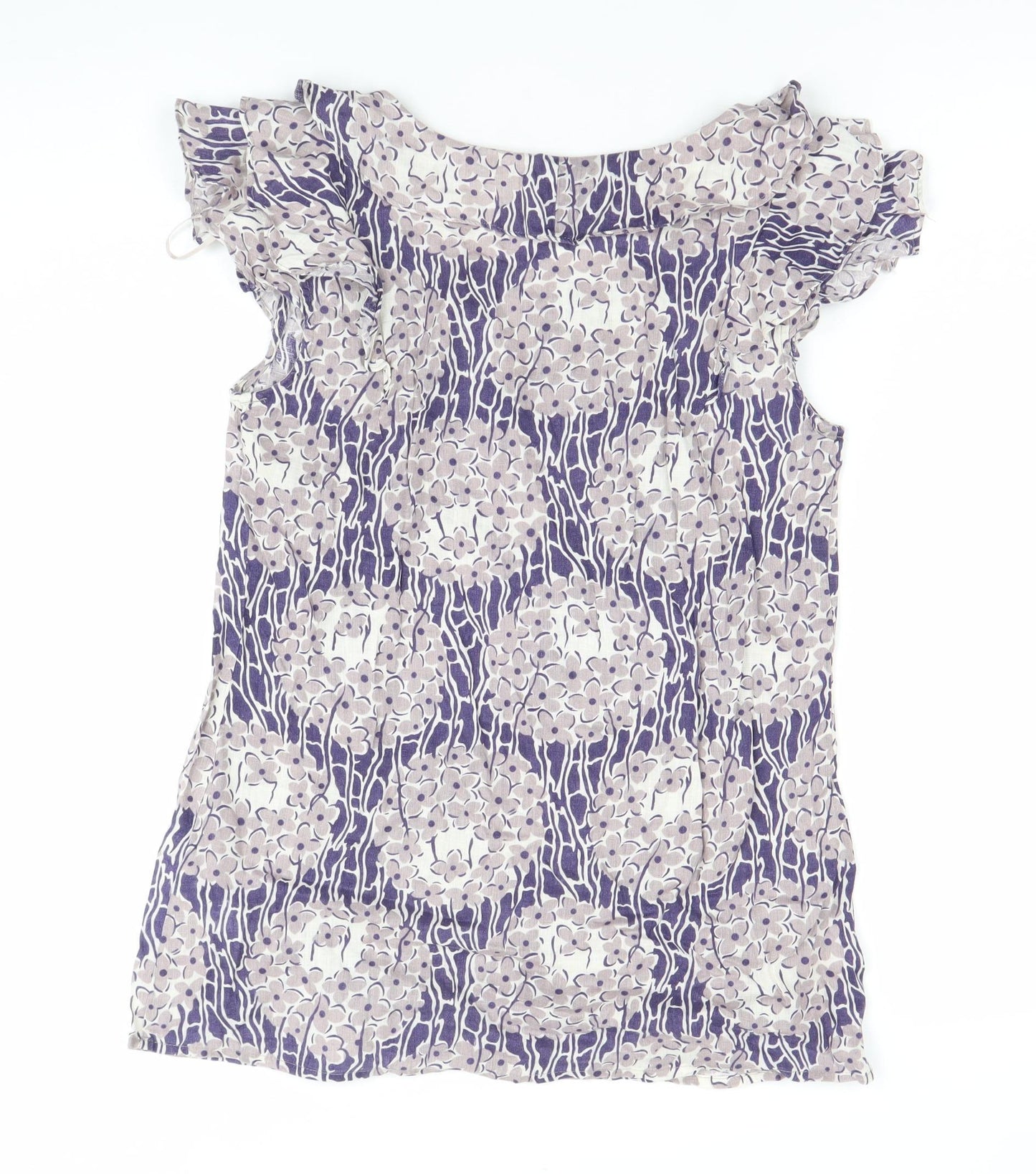 Kew Womens XS Multicoloured Linen Floral Ruffle Sleeveless Blouse