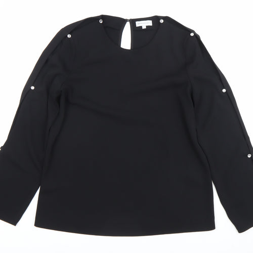 Warehouse Women’s Black Blouse UK 10 Long Sleeve Button Detail