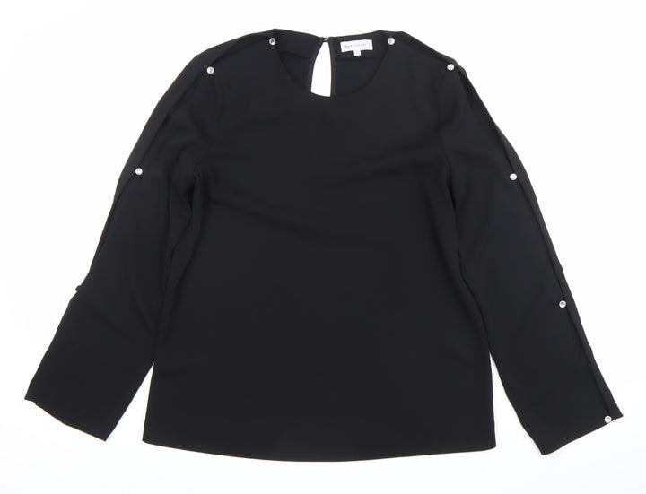 Warehouse Women’s Black Blouse UK 10 Long Sleeve Button Detail