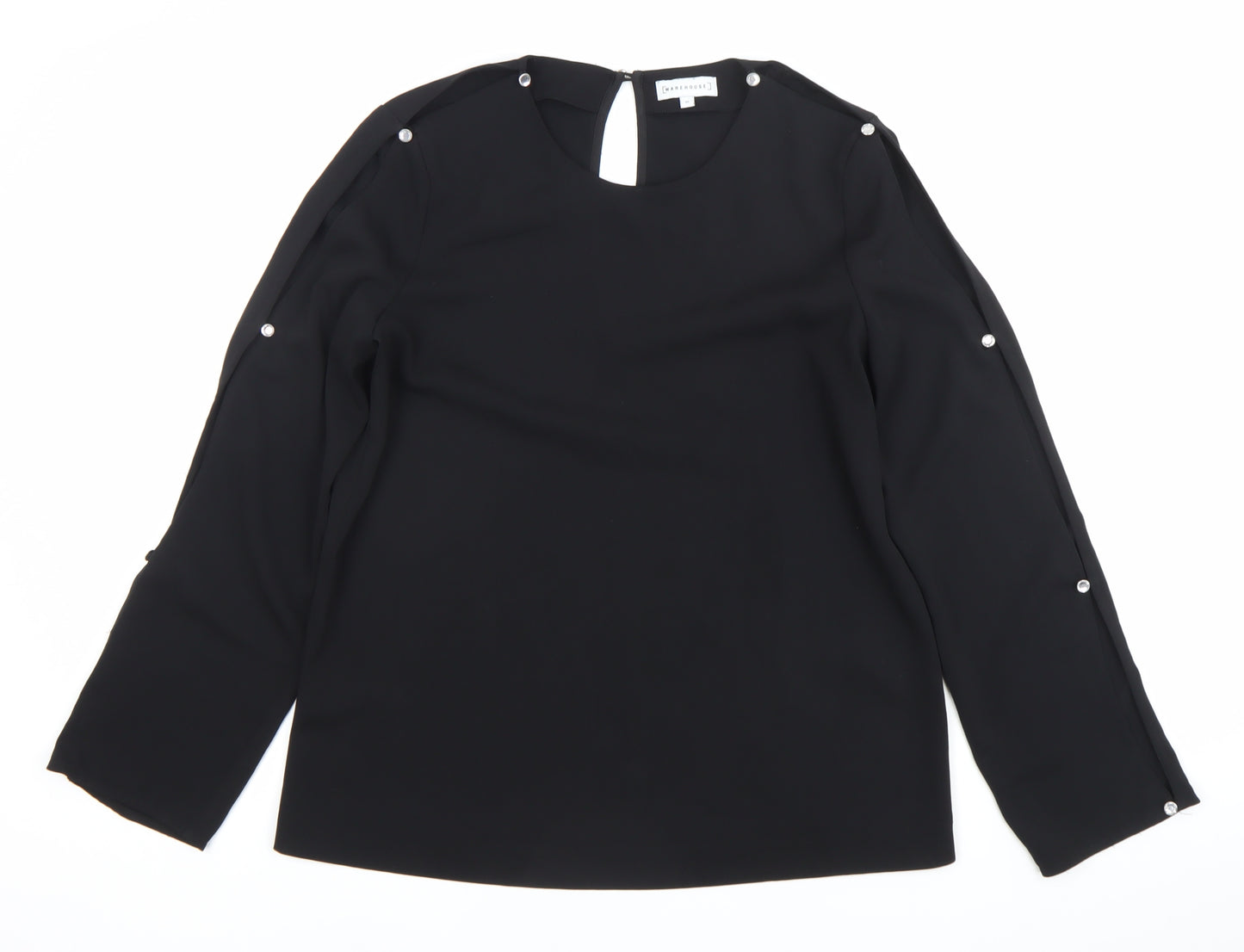 Warehouse Women’s Black Blouse UK 10 Long Sleeve Button Detail