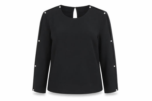 Front view of Warehouse Women’s Black Blouse UK 10 Long Sleeve Button Detail
