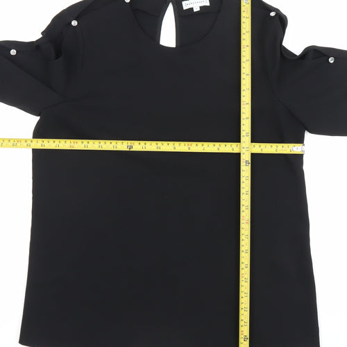 Warehouse Women’s Black Blouse UK 10 Long Sleeve Button Detail