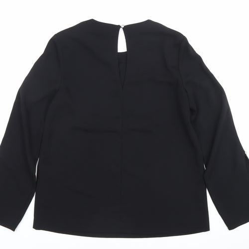 Warehouse Women’s Black Blouse UK 10 Long Sleeve Button Detail