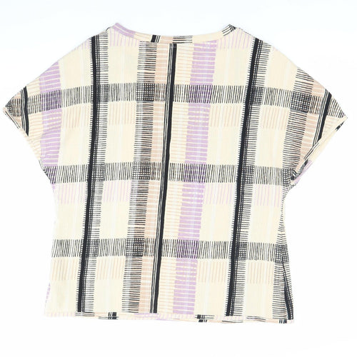 Marks and Spencer Women’s Beige Purple Check V-Neck Blouse Size 18