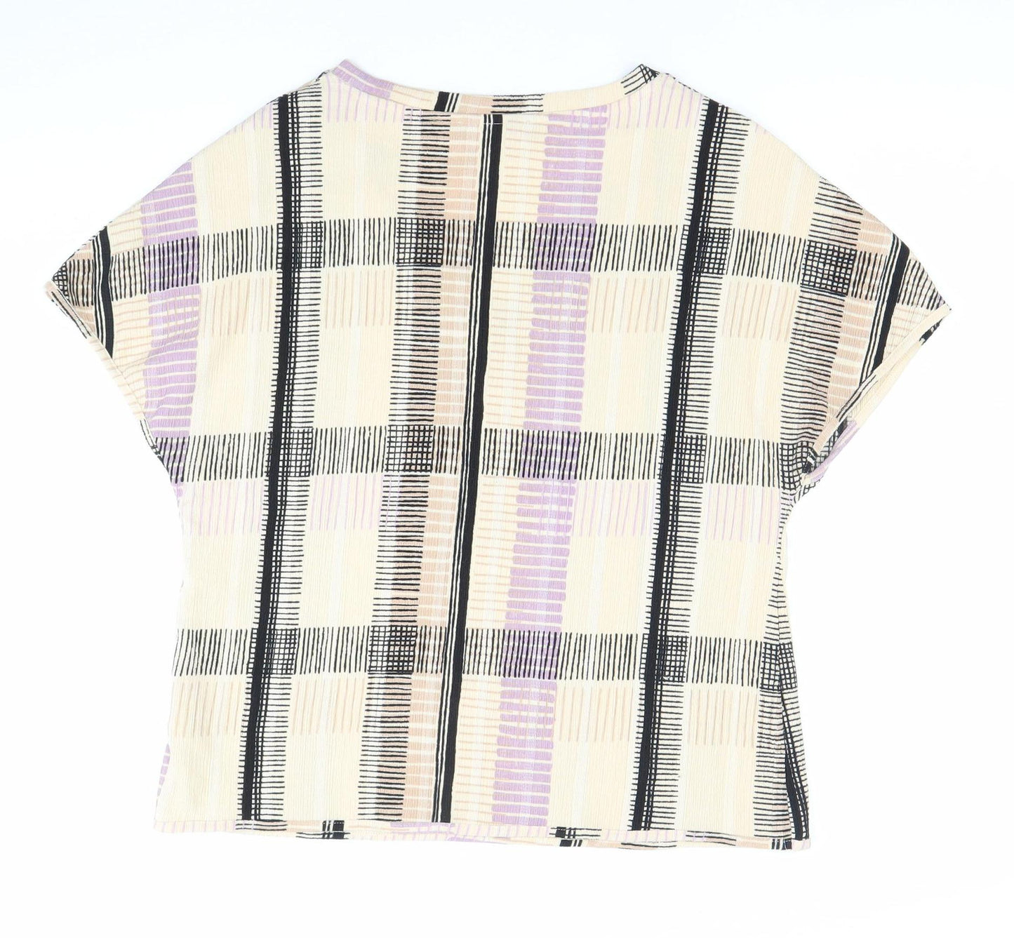 Marks and Spencer Women’s Beige Purple Check V-Neck Blouse Size 18