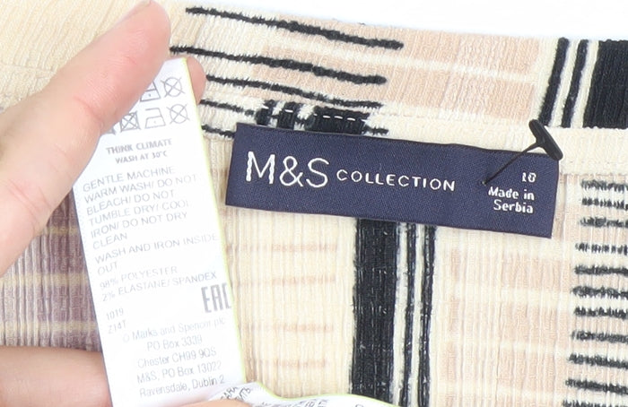 Marks and Spencer Women’s Beige Purple Check V-Neck Blouse Size 18
