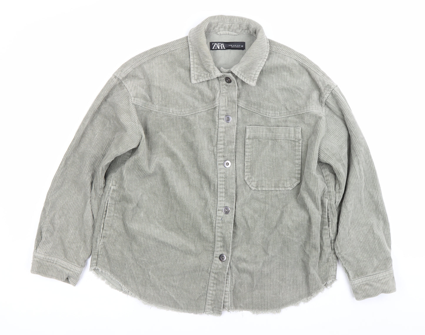Zara Womens Green XS Corduroy Jacket Button Down Casual