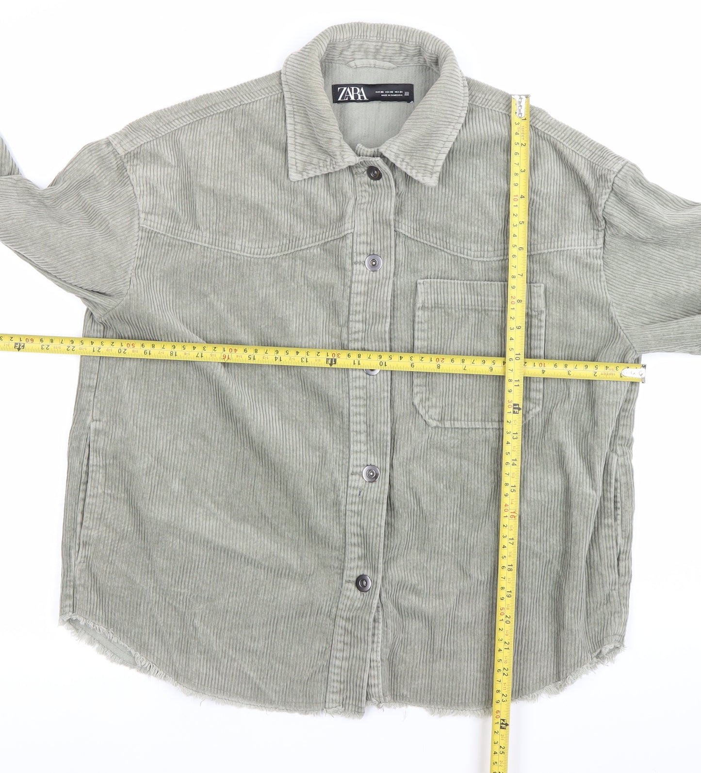 Zara Womens Green XS Corduroy Jacket Button Down Casual