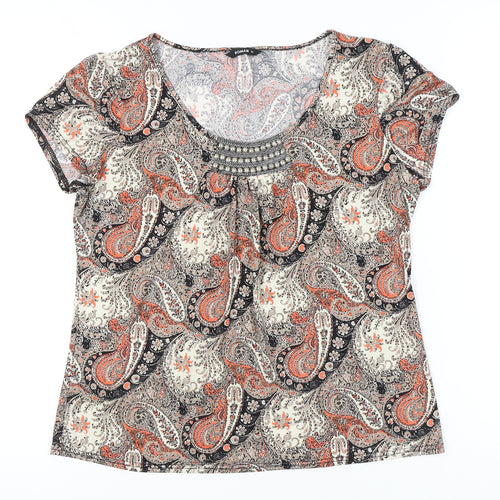 Roman Women’s Multicoloured Paisley Beaded Scoop Neck T-Shirt Size 14