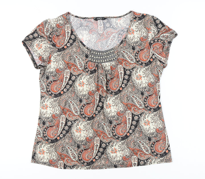 Roman Women’s Multicoloured Paisley Beaded Scoop Neck T-Shirt Size 14