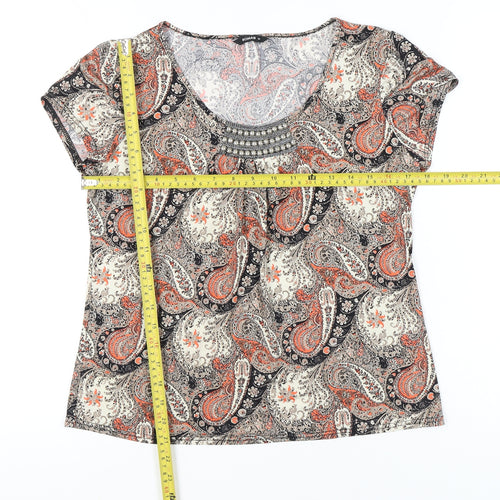 Roman Women’s Multicoloured Paisley Beaded Scoop Neck T-Shirt Size 14