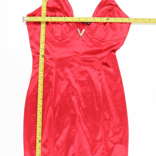 Missguided Women’s Red Bodycon Satin V-Neck Mini Dress Size 6