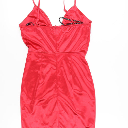 Missguided Women’s Red Bodycon Satin V-Neck Mini Dress Size 6