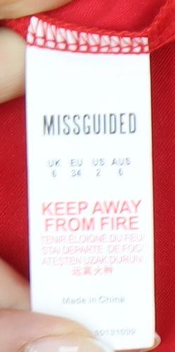 Missguided Women’s Red Bodycon Satin V-Neck Mini Dress Size 6