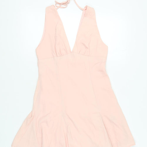 Cider Women Pink Halter Slip Dress Size S Short Backless
