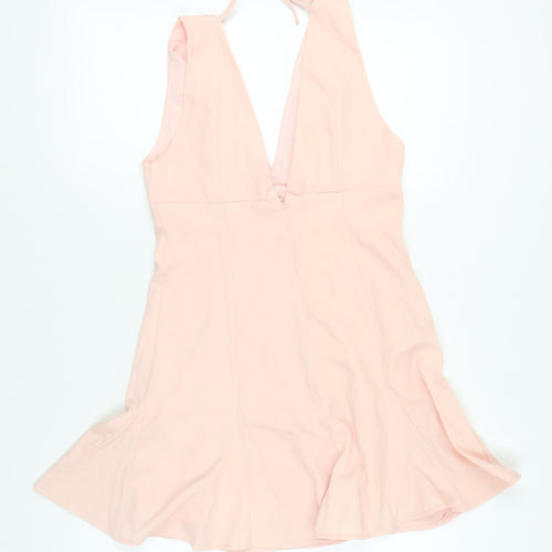 Cider Women Pink Halter Slip Dress Size S Short Backless