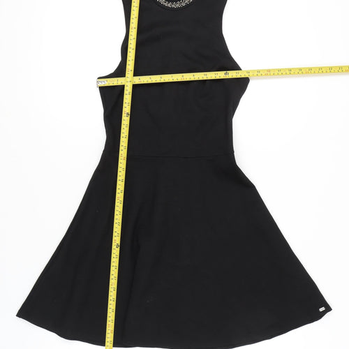 Superdry Womens Black XS A-Line Sleeveless Embellished Neck Dress