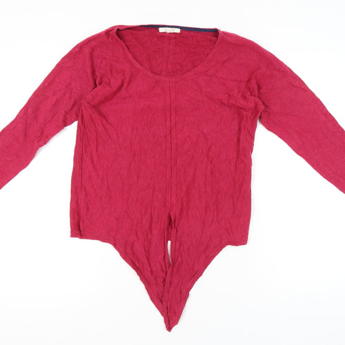 White Stuff Women Red Cotton Tunic Jumper UK 10 Scoop Neck 3/4 Sleeve