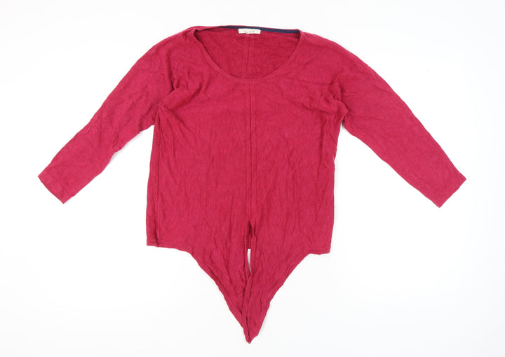 White Stuff Women Red Cotton Tunic Jumper UK 10 Scoop Neck 3/4 Sleeve