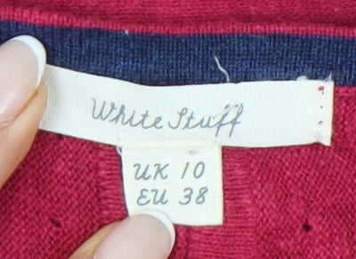 White Stuff Women Red Cotton Tunic Jumper UK 10 Scoop Neck 3/4 Sleeve