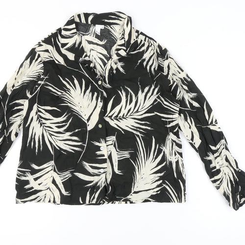 AND/OR Womens Black White Tropical Print Button-Up Shirt Size 10